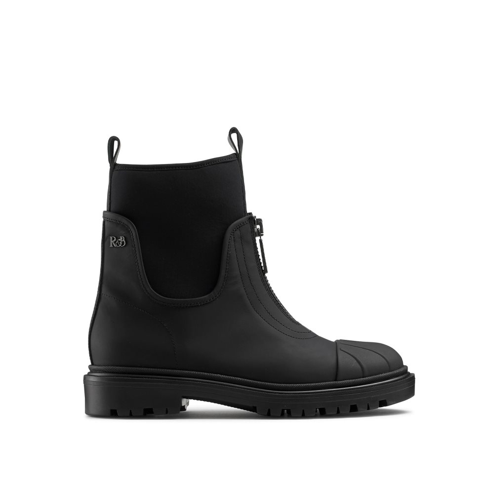 Russell And Bromley Rambler Dryleks Zip Front Stomper Bilek Boy Bot Kadın Siyah | VTRQMZ139